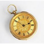 A Victorian ladies 18ct gold fob watch, Birmingham 1890, key wind,
