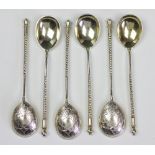 A set of six Russian silver gilt spoons, Moscow 1886,