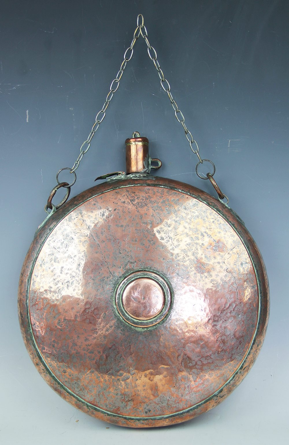 A 19th century copper pilgrim type flask, of large proportions,
