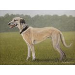 John Brian Evanson (20th century British), Oil on canvas, Study of a Greyhound in a field,