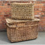 A large country house wicker laundry basket, with rope handles, 70cm H x 105cm W x 73cm D,