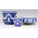 Two Wedgwood blue jasper cameo ware jardinieres,