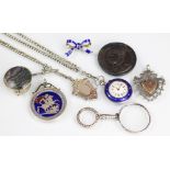 A Victorian ladies enamelled silver fob watch,