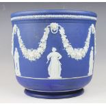 A Wedgwood blue jasper cameo ware jardiniere of large proportions,