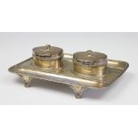 A Victorian silver desk stand, Elkington & Co Ltd, London 1893, of rounded rectangular form,