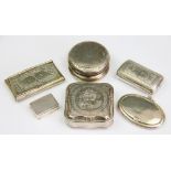 A collection of small silver boxes,