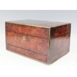 A Victorian burr walnut toilet box or vanity box,