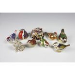 A collection of nine Royal Crown Derby paperweights, to include; limited edition 'Tabitha' cat,