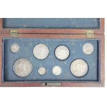 A Queen Victoria 1887 eight piece silver coin set, crown to three pence, with Jubilee head,