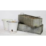 Two enamel buckets,