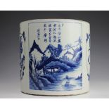 A large Chinese blue and white brush pot,
