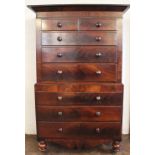 A Victorian mahogany chest on chest, with two short and three graduated long drawers,