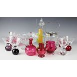 A collection of decorative glass wares, to include; A selection of cranberry glass,