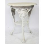 A painted cast iron tavern / pub table, with circular painted wood top,