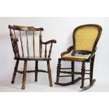 A late 19th century beech chair, with circular seat, on turned legs, 84cm H,