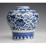 A Chinese blue and white vase, Yongzheng six character, compressed baluster form,