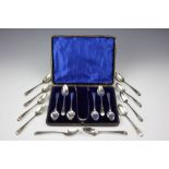A cased set of six George III Newcastle silver bright cut tea spoons, John Langlands II,