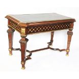 A pair of French Baroque style brass mounted carved mahogany library or hall table,