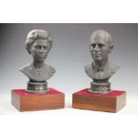 A pair of Royal Doulton silver wedding 1972 commemorative busts,