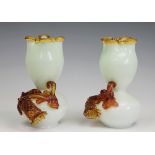 A pair of double gourd opaque glass vases,