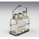 A George V set of three silver topped miniature perfume bottles, M & C Lister Ltd, Birmingham 1911,