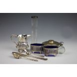 A selection of silver items comprising; a pair of Edwardian silver salts, Stokes & Ireland Ltd,