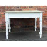 A Victorian style painted pine country kitchen dining table, of small proportions, with side drawer,
