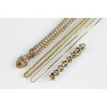 A collection of gold jewellery, to include; a 9ct gold uniform curb link bracelet,