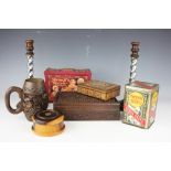 A selection of treen items comprising; an Anglo-Indian carved oak box and cover,