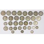 A selection of 19th century and later silver coins, to include fifteen half crowns, 1874-1914,