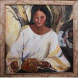 Helga Ruiterman (Contemporary) Oil on canvas, Amrid girl playing a tuareg violin,