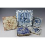 Three 18th century Delft blue and white tiles,