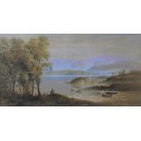 George Lowthian Hall (1825-1888), Watercolour, Loch scene with fisherman,