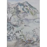 French School - early 20th century, Five pencil and watercolours, Landscapes and harbour scenes,