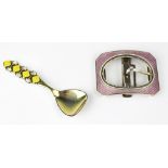 A Norwegian silver gilt and enamel spoon, the handle with four yellow enamelled panels,
