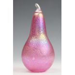 A John Ditchfield Glasform iridescent pear, with original label,