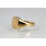 A 9ct yellow gold signet ring, not engraved, size I, weight 3.