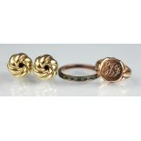 A pair of 9ct yellow gold entwined knot stud earrings, weight 3.