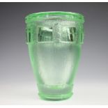 A French Daum Nancy Art Deco Green glass vase, with acid etched detailing,