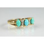 A turquoise and diamond set 18ct yellow gold ring,