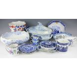 A collection of blue and white printed wares to include;