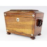 A William IV rosewood and mother of pearl tea caddy,