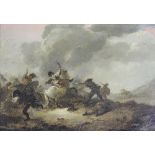 Manner of Benjamin Gerritsz Cuyp (1612-1652), Oil on panel, Battle scene with mounted cavalry,