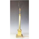 A brass fluted column table lamp, on square base, 70cm.