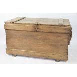 An early 19th century oak sea chest, of vernacular plank form, with rope carrying handles,