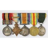 A Queen South Africa and World War One medal group of five, the QSA named 4374 Pte H.