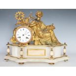 A 19th century gilt spelter figural eight day mantel clock,