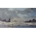 Digby Page, Oil on canvas, Dutch winter river scene, 50cm x 90cm,