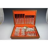 An Oneida Silversmiths silver plated canteen, comprising; six dinner knives, forks, and spoons,