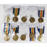 Ten World War I Victory Medals, comprising, 180926 Gnr G. F. Bailey R.A; 7257 Pte F.